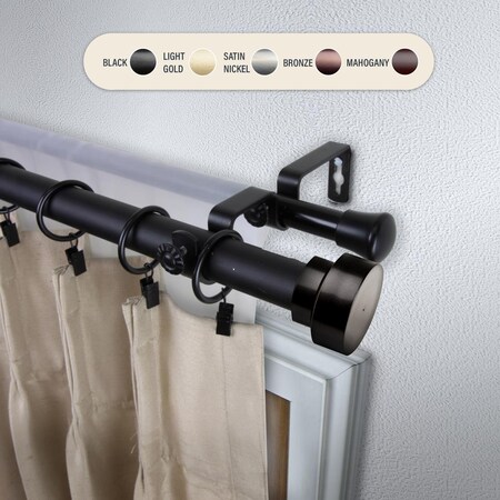 Kd 1 in. Cover Double Curtain Rod with 66 to 120 in. Extension, Black KD3723303